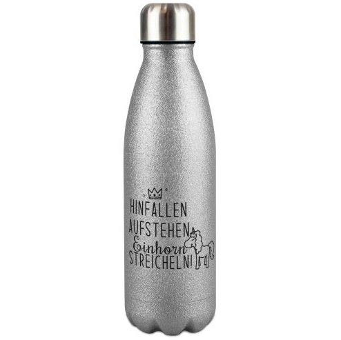 Glitzer Trinkflasche Hinfallen, Aufstehen Einhorn streicheln