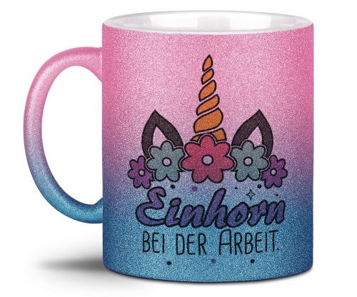 Einhorn bei der Arbeit Glitzertasse