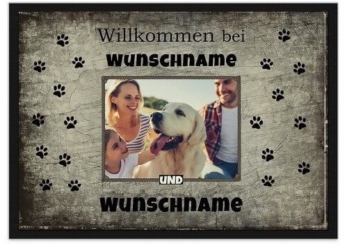 Fußmatte Willkommen - Hund mit Familie