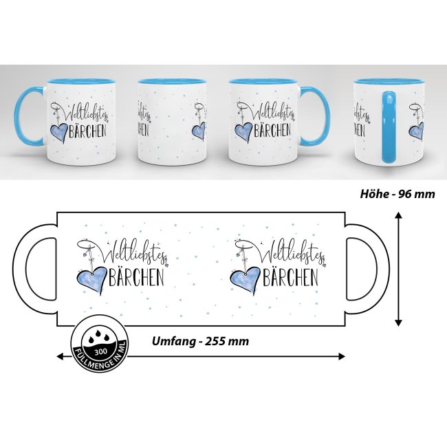 Tasse mit Kosename - Weltliebstes B&auml;rchen m&auml;nnlich - Innen &amp; Henkel Hellblau