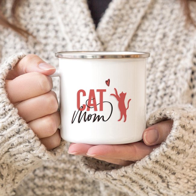 Emaille Tasse &quot;Cat Mom&quot;