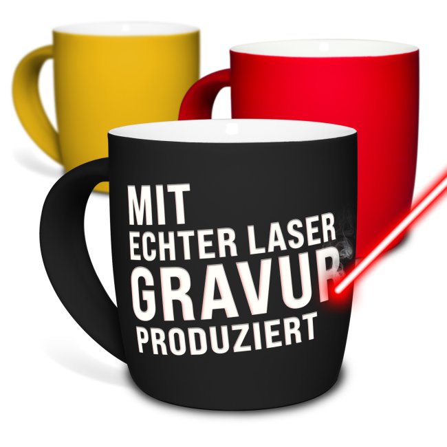 Gummierte Keramik Tasse mit Gravur zum selbst Beschriften