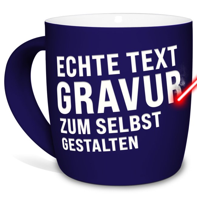 Gummierte Tasse mit Gravur zum selbst Beschriften - Blau