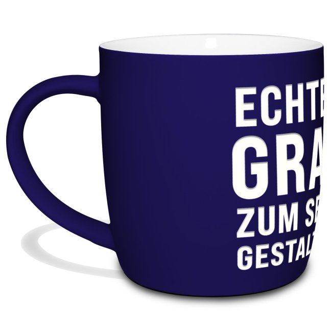 Gummierte Tasse mit Gravur zum selbst Beschriften - Blau