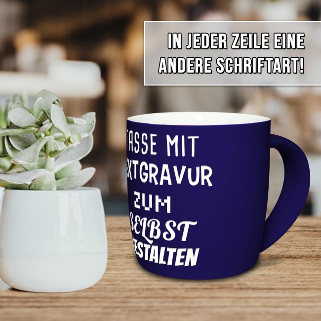 Gummierte Tasse mit Gravur zum selbst Beschriften - Blau