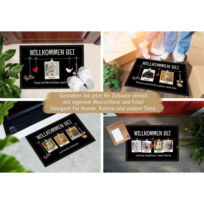 Fu&szlig;matte mit Spruch - Willkommen bei - mit Fotos und Namen - 60 x 40 cm