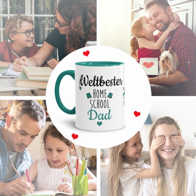 Tasse mit Spruch - Weltbester Home School Dad - Innen &amp; Henkel T&uuml;rkis