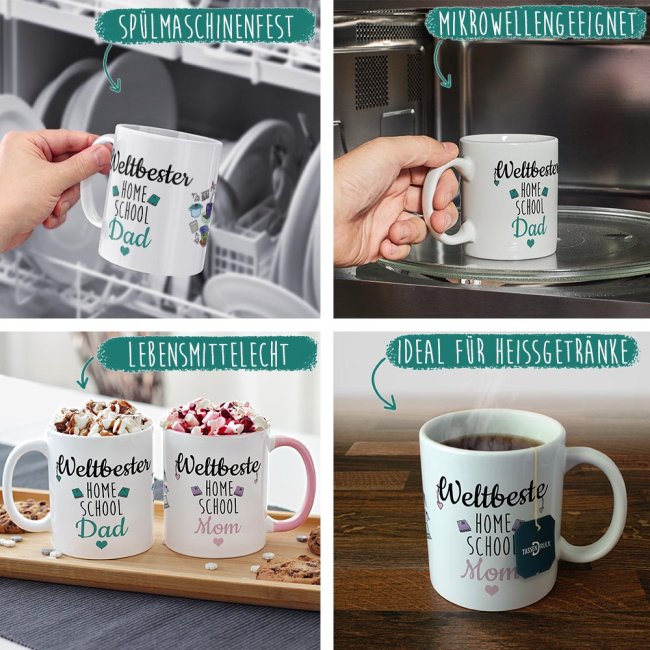 Tasse mit Spruch - Weltbester Home School Dad - Innen &amp; Henkel T&uuml;rkis