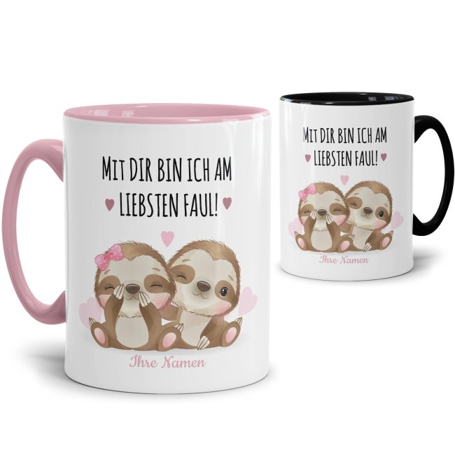 Tasse Faultier mit s&uuml;&szlig;em Spruch und Namen