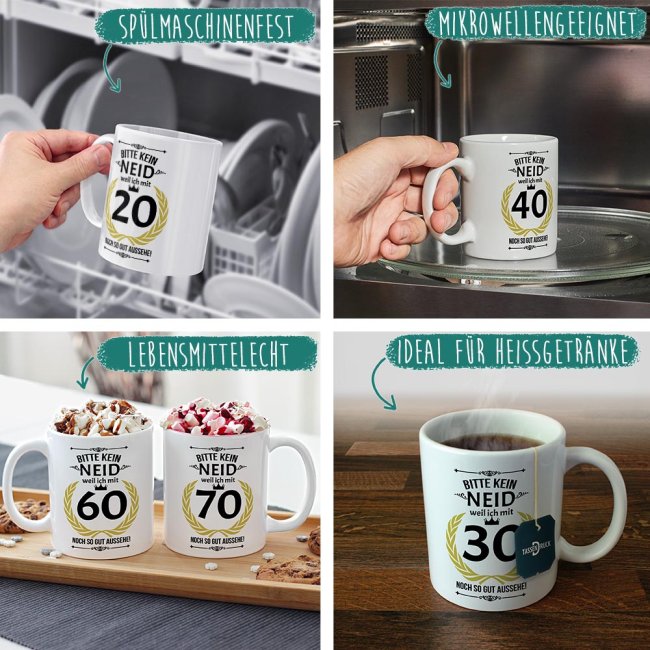 Tasse zum Geburtstag - 60 Jahre - mit lustigem Spruch - Innen &amp; Henkel Schwarz