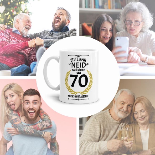 Tasse zum Geburtstag - 70 Jahre - mit lustigem Spruch - Wei&szlig;