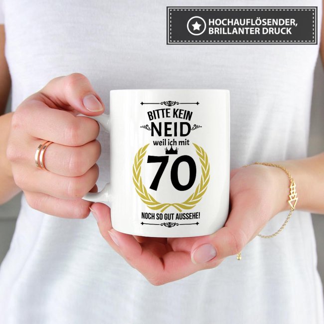 Tasse zum Geburtstag - 70 Jahre - mit lustigem Spruch - Wei&szlig;