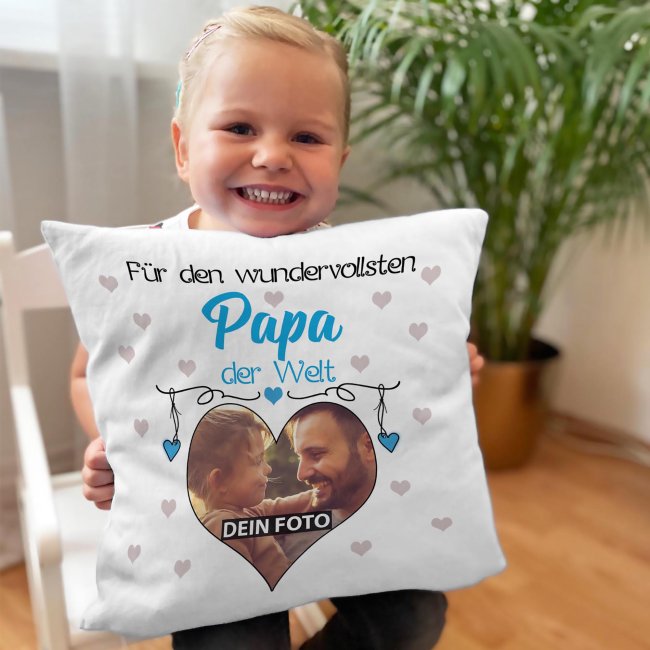 Kissen f&uuml;r den wundervollsten Papa mit Fotocollage Herz - inkl. F&uuml;llung - Wei&szlig;