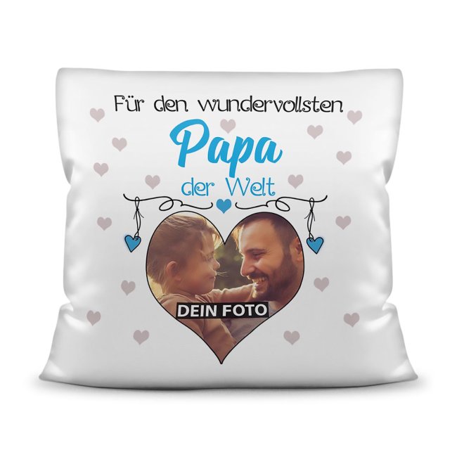 Kissen f&uuml;r den wundervollsten Papa mit Fotocollage Herz - inkl. F&uuml;llung - Wei&szlig;