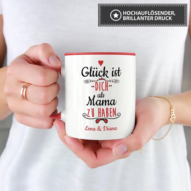 Tasse f&uuml;r Mama von - mit Wunschnamen - Innen &amp; Henkel Rot