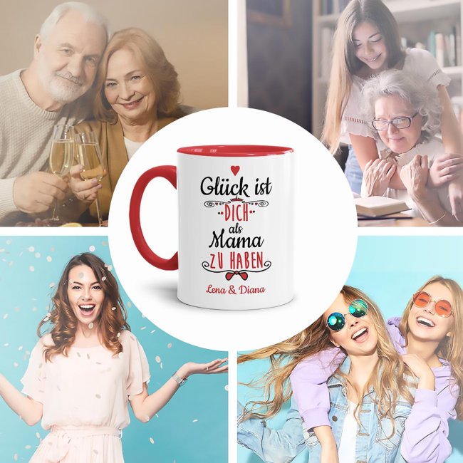 Tasse f&uuml;r Mama von - mit Wunschnamen und Foto - Innen &amp; Henkel Rot