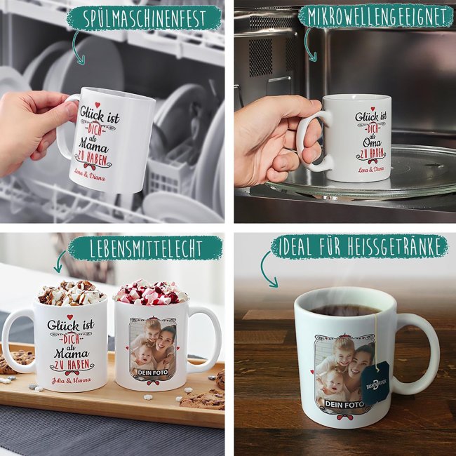 Tasse f&uuml;r Mama von - mit Wunschnamen und Foto - Innen &amp; Henkel Rot