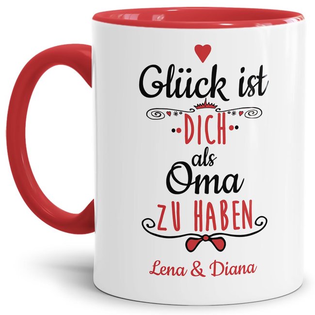 Tasse f&uuml;r Oma von - mit Wunschnamen - Innen &amp; Henkel Rot