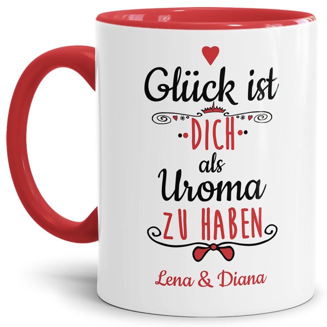 Tasse f&uuml;r Uroma von - mit Wunschnamen - Innen &amp; Henkel Rot