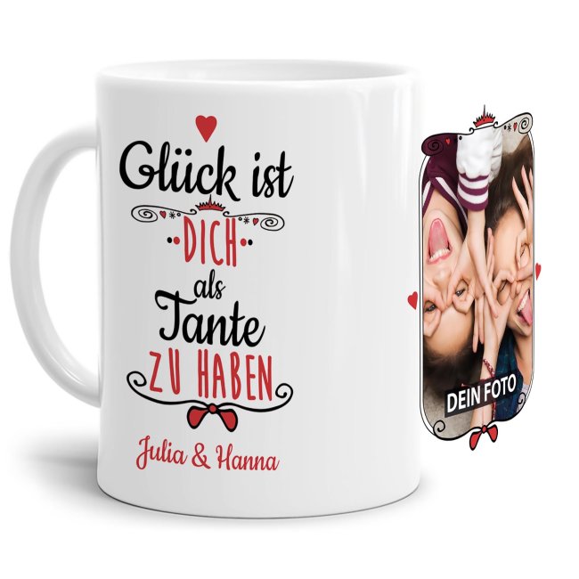 Tasse f&uuml;r Tante von - mit Wunschnamen und Foto - Wei&szlig;