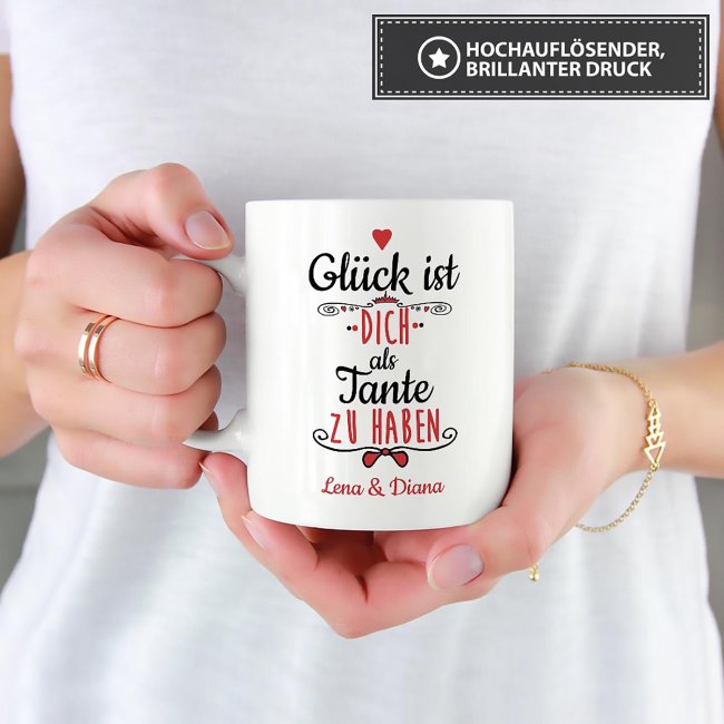 Tasse f&uuml;r Tante von - mit Wunschnamen und Foto - Wei&szlig;