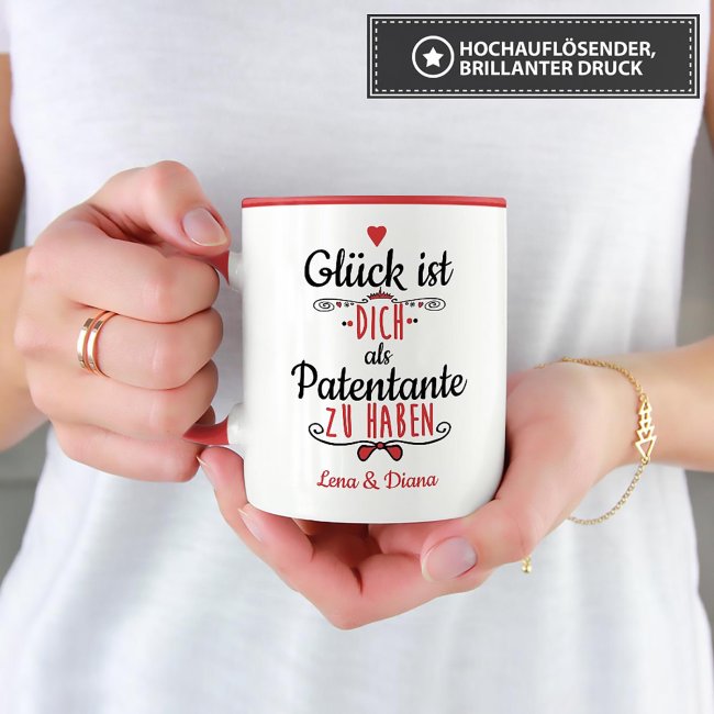 Tasse f&uuml;r Patentante von - mit Wunschnamen - Innen &amp; Henkel Rot