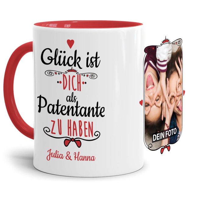 Tasse f&uuml;r Patentante von - mit Wunschnamen und Foto - Innen &amp; Henkel Rot