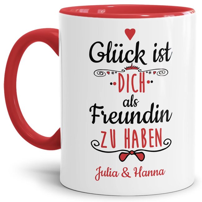 Tasse f&uuml;r Freundin von - mit Wunschnamen - Innen &amp; Henkel Rot