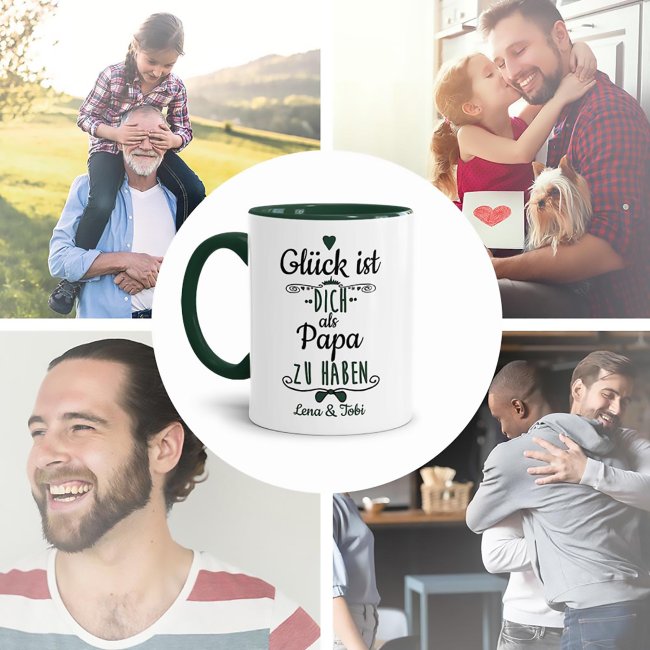 Tasse f&uuml;r Papa von - mit Wunschnamen - Innen &amp; Henkel Dunkelgr&uuml;n