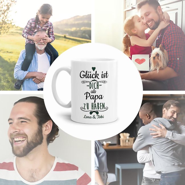 Tasse f&uuml;r Papa von - mit Wunschnamen und Foto - Wei&szlig;