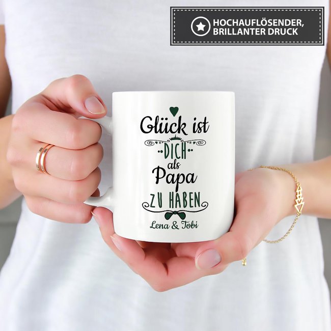 Tasse f&uuml;r Papa von - mit Wunschnamen und Foto - Wei&szlig;