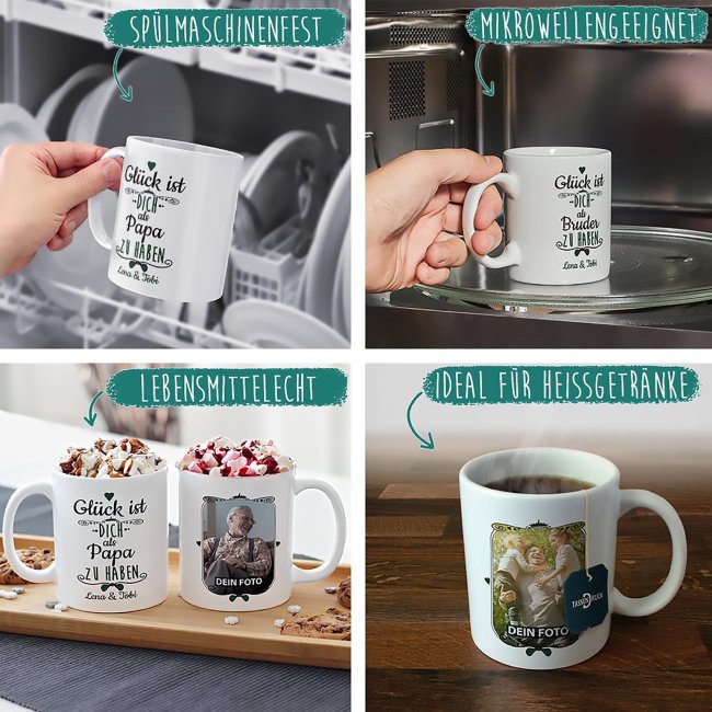 Tasse f&uuml;r Papa von - mit Wunschnamen und Foto - Wei&szlig;