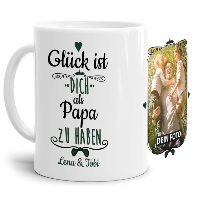 Tasse f&uuml;r Papa von - mit Wunschnamen und Foto - Wei&szlig;