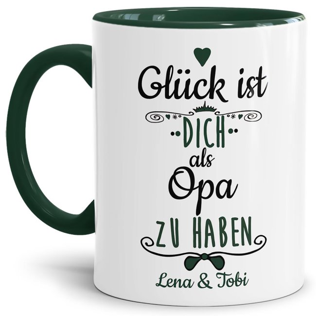 Tasse f&uuml;r Opa von - mit Wunschnamen - Innen &amp; Henkel Dunkelgr&uuml;n