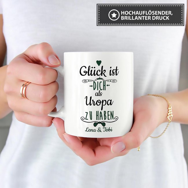 Tasse f&uuml;r Uropa von - mit Wunschnamen und Foto - Wei&szlig;