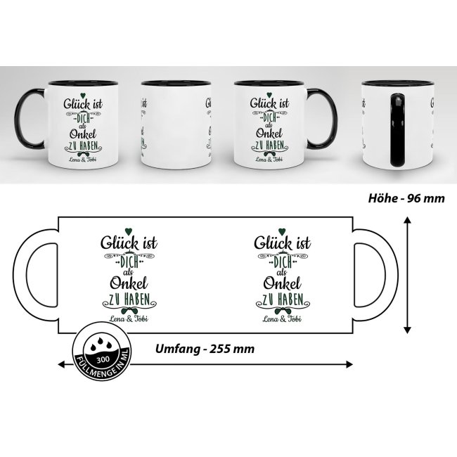 Tasse f&uuml;r Onkel von - mit Wunschnamen - Innen &amp; Henkel Schwarz