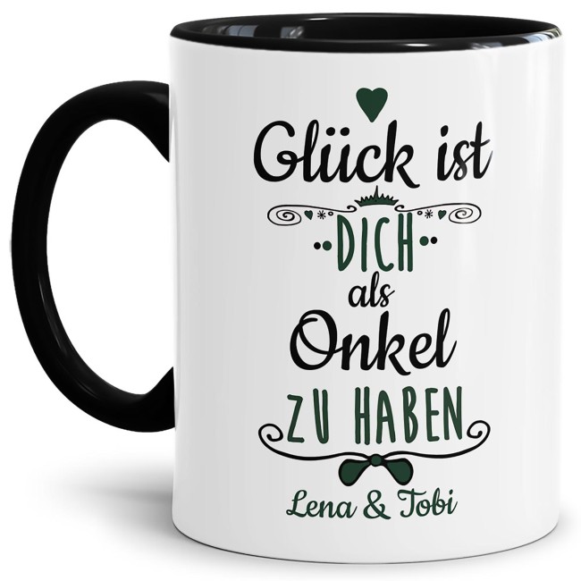 Tasse f&uuml;r Onkel von - mit Wunschnamen - Innen &amp; Henkel Schwarz