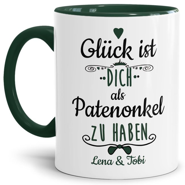 Tasse f&uuml;r Patenonkel von - mit Wunschnamen - Innen &amp; Henkel Dunkelgr&uuml;n