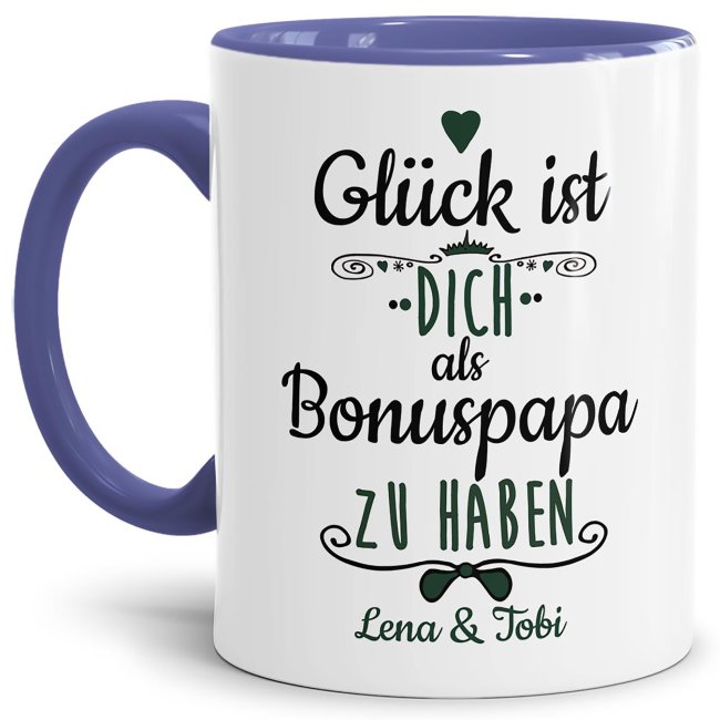 Tasse f&uuml;r Bonuspapa von - mit Wunschnamen - Innen &amp; Henkel Cambridge Blau