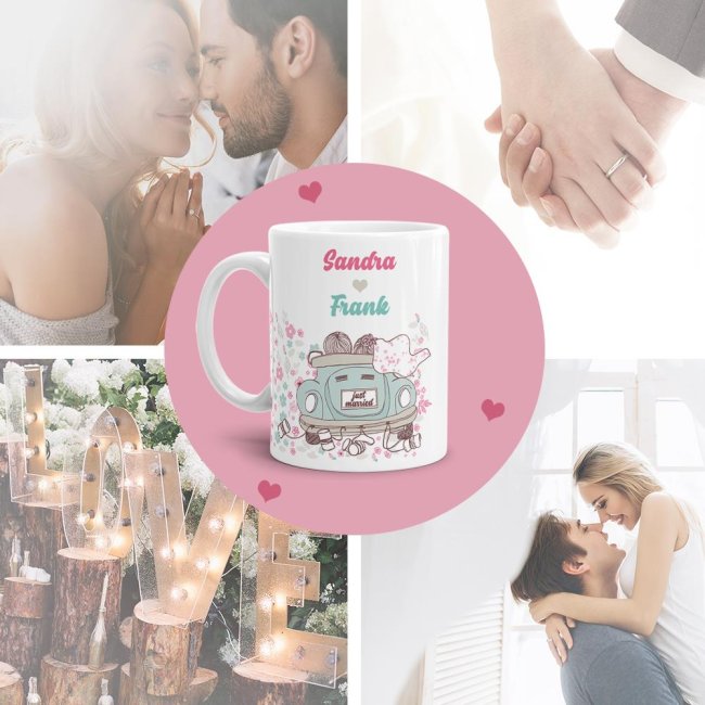 Tasse zur Hochzeit mit WUNSCHNAMEN - Just Married - Wei&szlig;