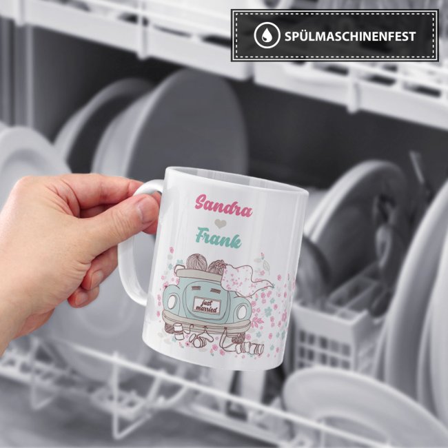 Tasse zur Hochzeit mit WUNSCHNAMEN - Just Married - Wei&szlig;