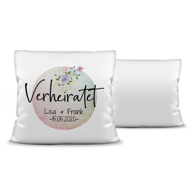 Kissen zur Hochzeit - Verheiratet - mit WUNSCHNAME und WUNSCHDATUM Kissen Polyester - Wei&szlig; flauschig