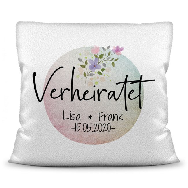 Kissen zur Hochzeit - Verheiratet - mit WUNSCHNAME und WUNSCHDATUM Kissen Polyester - Wei&szlig; flauschig