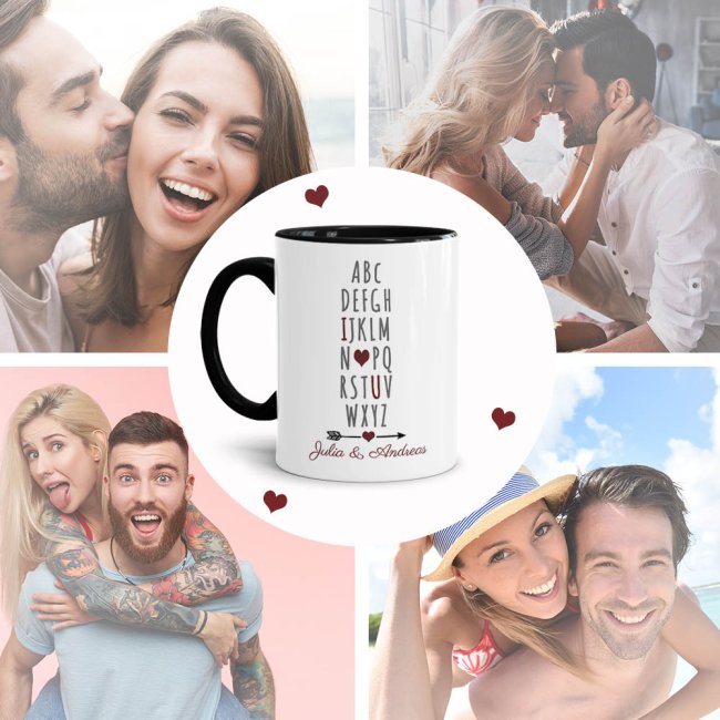 Tasse mit Spruch - I love you ILU - mit Wunschnamen - Innen &amp; Henkel Schwarz