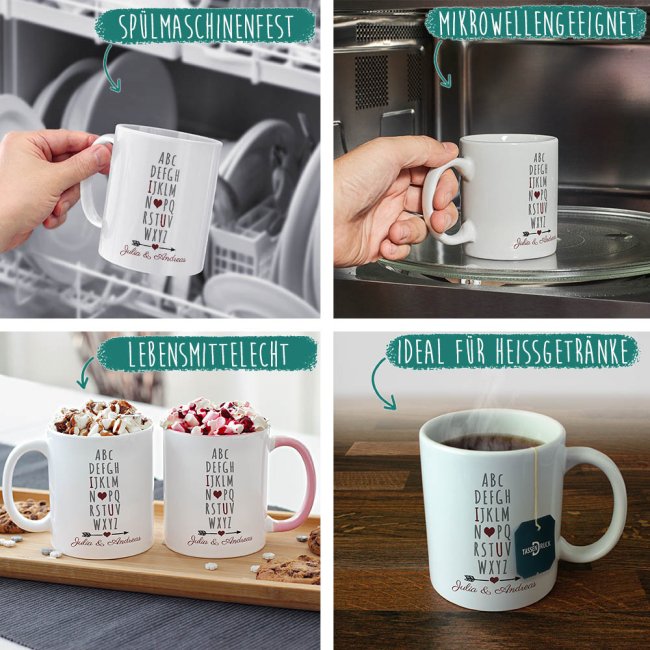 Tasse mit Spruch - I love you ILU - mit Wunschnamen - Innen &amp; Henkel Schwarz