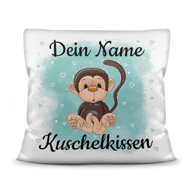 Kinderkissen mit Tiermotiv und Wunschname - Affe - Wei&szlig; flauschig