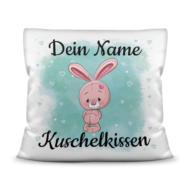 Kinderkissen mit Tiermotiv und Wunschname - Hase - Wei&szlig;