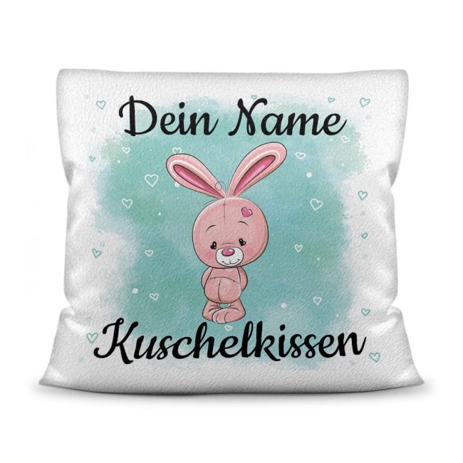 Kinderkissen mit Tiermotiv und Wunschname - Hase - Wei&szlig; flauschig