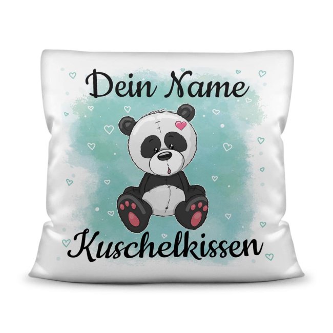 Kinderkissen mit Tiermotiv und Wunschname - Panda - Wei&szlig;