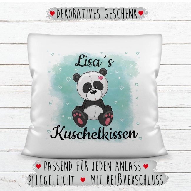 Kinderkissen mit Tiermotiv und Wunschname - Panda - Wei&szlig;